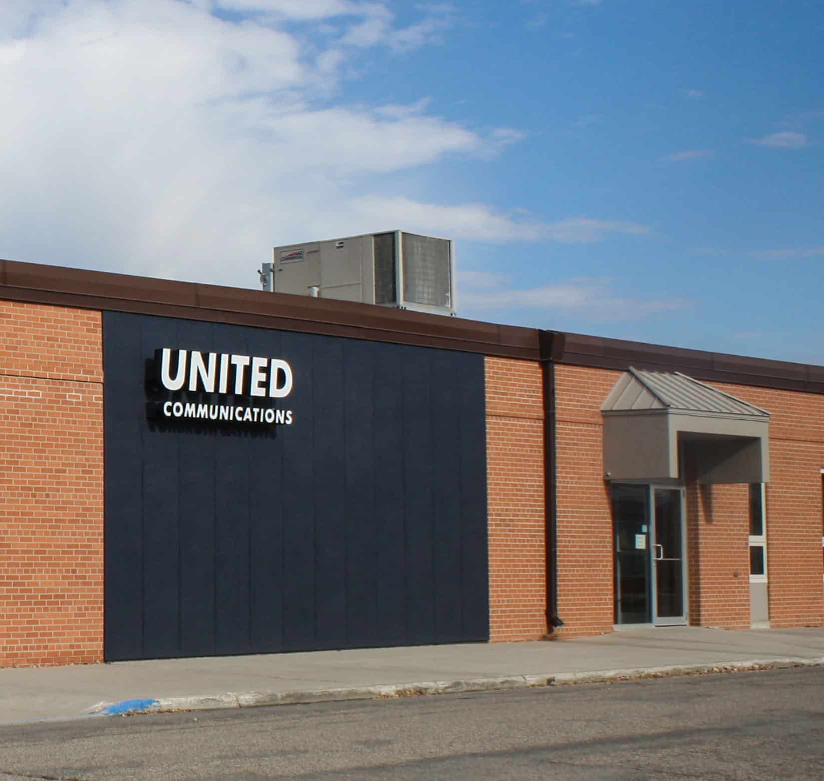 An exterior sign for United Communications